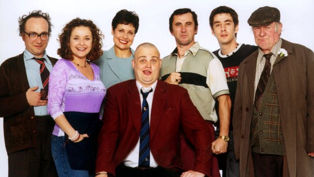 Al Murray (centre) in 2000 with the cast of Time Gentlemen Please.