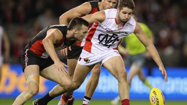 Melbourne's Jesse Hogan was reported for a strike against St Kilda's Jarryn Geary in the last quarter of the game at Etihad on Sunday night.