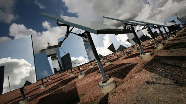 Concentrated solar power uses the sun's heat, rather than its light, from a field of heliostat mirrors.