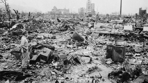 Hiroshima on September 8, 1945, reduced to rubble after an atomic bomb was dropped on it. 