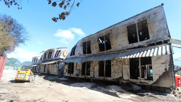 Accommodation buildings at the Nauru detention centre following the 2013 riot and fire.