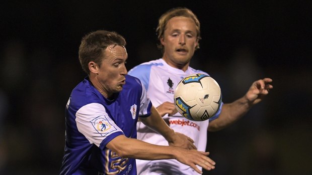 Robert Cattanach of Canberra Olympic controls the ball in Wednesday's FFA Cup semi-final.