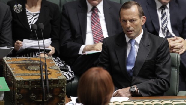 Tony Abbott and Julia Gillard square off during Question Time in 2013.
