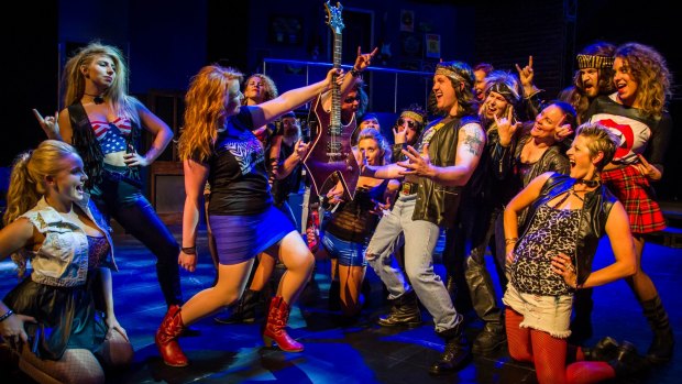 The Rock of Ages crew join in for a musical number.