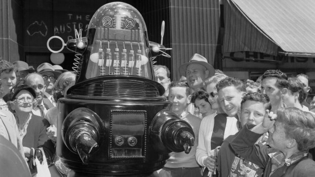 Robby The Robot visits Sydney to promote the M.G.M. film Forbidden Planet in 1956