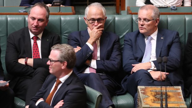 Prime Minister Malcolm Turnbull with Deputy Prime Minister Barnaby Joyce, Minister Christopher Pyne and Treasurer Scott Morrison.