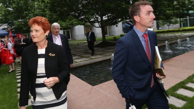 Pauline Hanson and her advisor James Ashby.