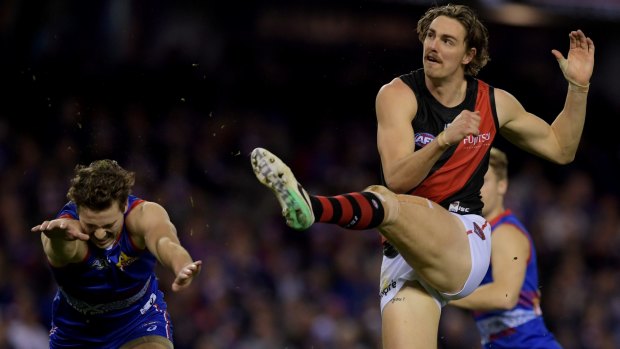 Goal-getter: Bomber Joe Daniher equalled his career-high tally of six against the Bulldogs.