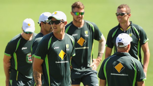 Australian players training at the Gabba on Tuesday.