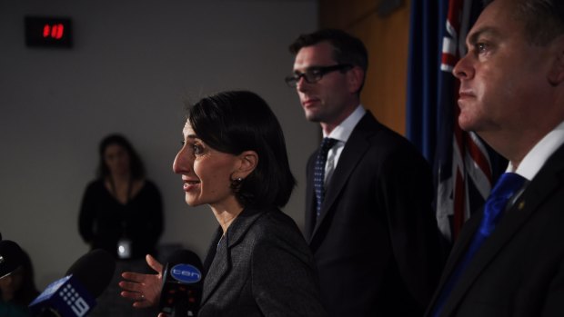 Premier Gladys Berejiklian, Treasurer Dominic Perrottet and Minister for Planning and Housing Anthony Roberts unveil a housing affordability package last week.