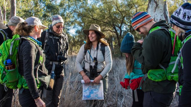 Guests and guide on the Murray River Walk. 