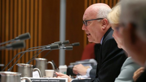 Attorney-General George Brandis during an estimates hearing at Parliament House.
