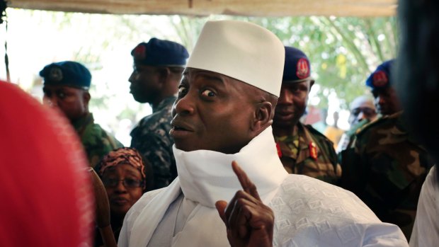 Defiant: Gambian President Yahya Jammeh on election day, December 1, 2016, in the Gambian capital Banjul.