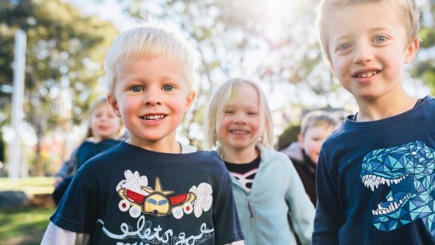 French-Australian Preschool students Felix Lehmann, Isabella Flood, and Connor Roberts. The school is raising $1 million for renovations to the facilities at the school.