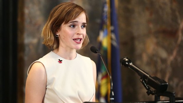 Emma Watson speaks at a He For She International Women's Day event at The Empire State Building on March 8, 2016, in New York City.