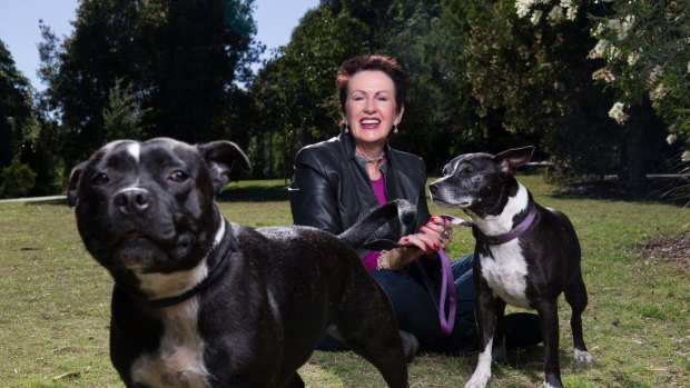 Sydney lord mayor Clover Moore, with her dogs Buster and Bessie in Sydney Park, is keen for another term in office.