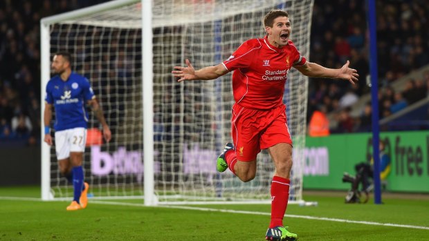 A familiar sight: Steven Gerrard scoring for Liverpool.