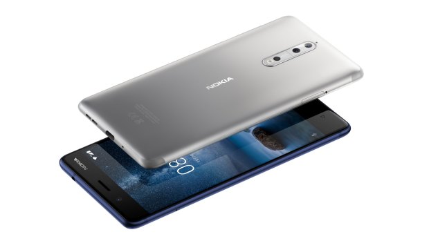The Nokia8 in steel (above) and tempered blue.