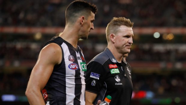 Captain and coach: Scott Pendlebury and Nathan Buckley after the Anzac Day loss to Essendon.