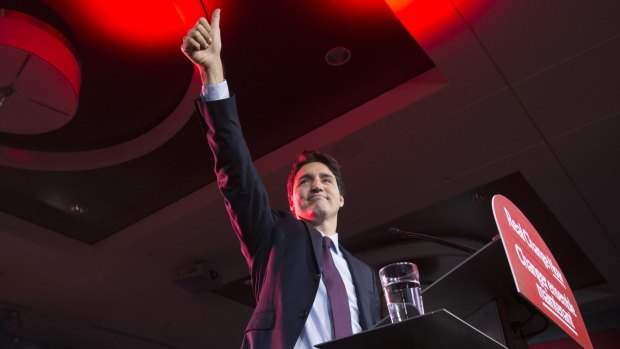 Canadian Liberal leader Justin Trudeau at the party headquarters in Montreal on Tuesday after becoming Prime Minister by beating Conservative Stephen Harper. 