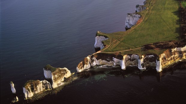 Old Harry Rocks, chalk stacks north of Swanage, Dorset.
