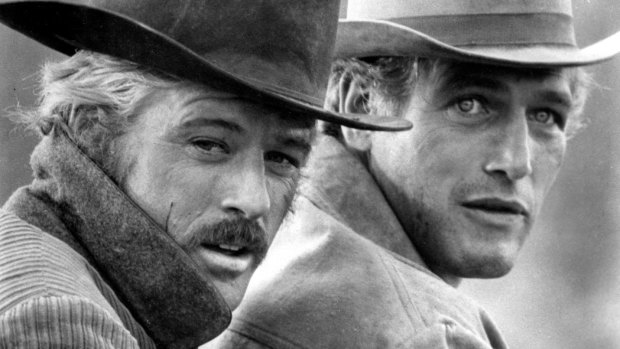 One of Redford's most famous roles as the Sundance Kid, with Paul Newman in Butch Cassidy and the Sundance Kid. 