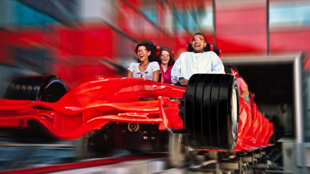 The world's fastest roller coaster, Formula Rossa, at Ferrari World, Abu Dhabi. 