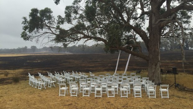 The seating for the Cehic's wedding ceremony was left behind after the entire wedding party was forced to flee. 