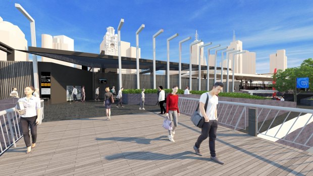 An artist's impression of new pedestrian entrance to Flinders Street Station from Southbank Promenade. 