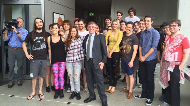 Griffith University film students, pictured with Queensland Arts Minister Ian Walker, hope they will have a chance to be involved with the film.