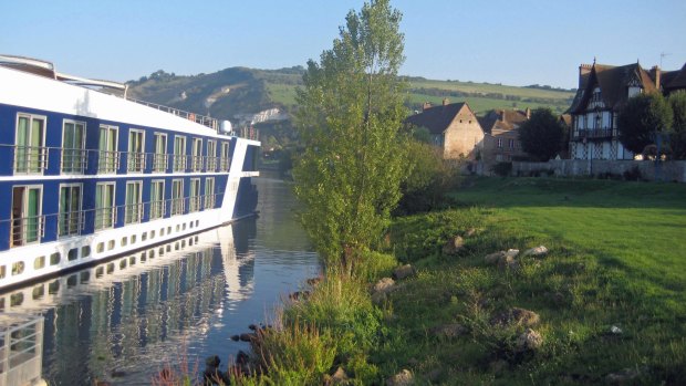 APT ship AmaLegro docked at Les Andelys on the Seine River.