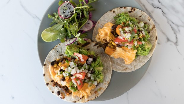 Breakfast tacos at Southside Charmers are a tasty, veg-friendly dish.