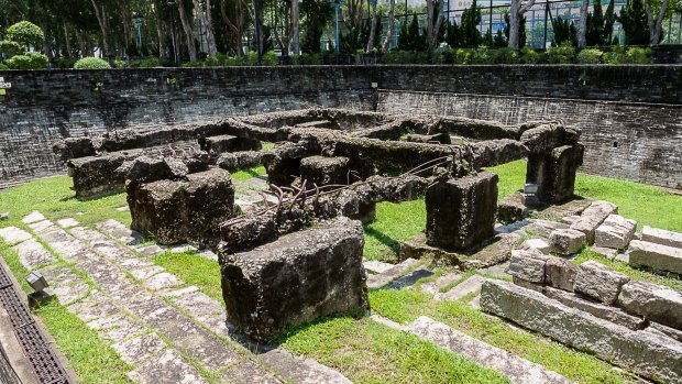 Some of the ruins left behind from the Walled City in the park.