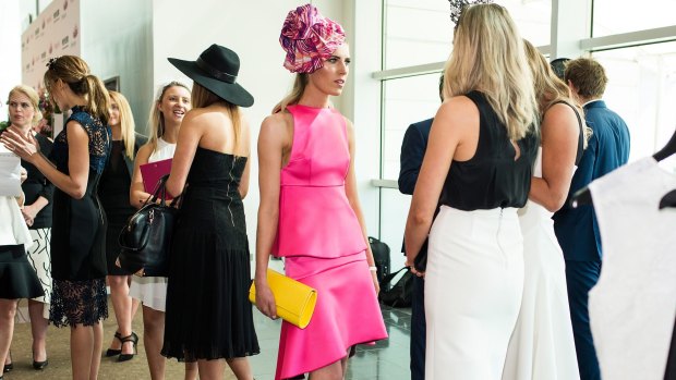 Models and guests at the Myer Spring Racing Fashion Launch at Flemington.
