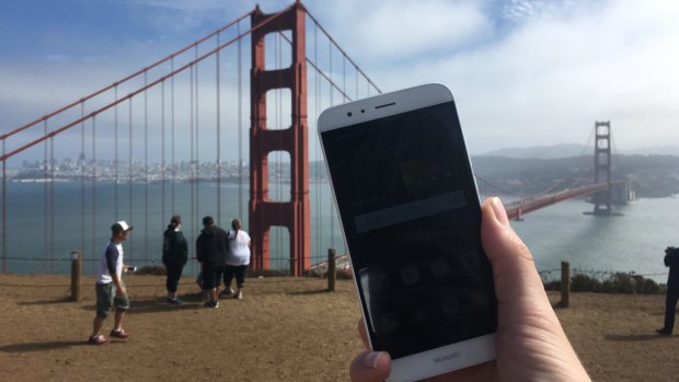 The Huawei G8 in front of the Golden Gate bridge.