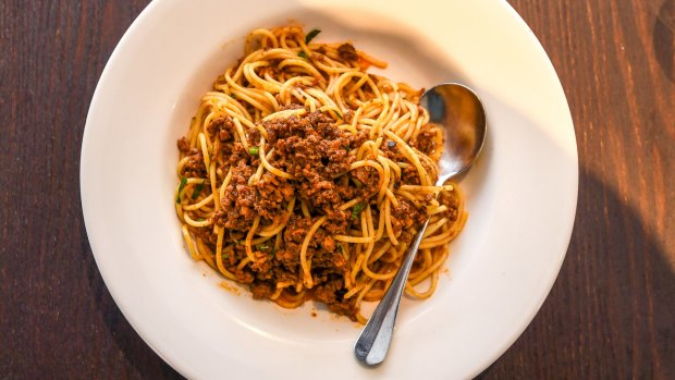 Spaghetti bolognese made with the triple threat of pork, veal and beef. 