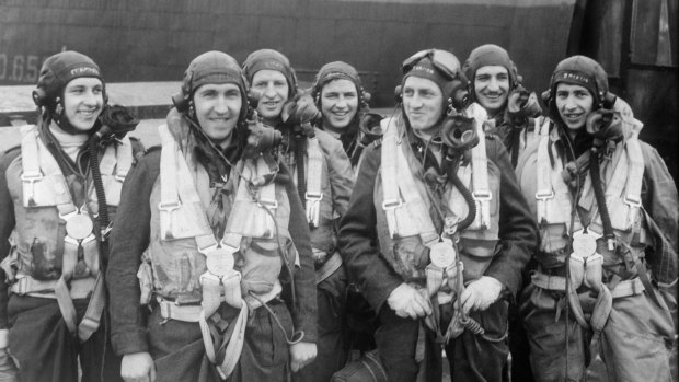 An Australian aircrew in Bomber Command, April 1944. Days after this photograph was taken, six of these seven men were killed in battle.
