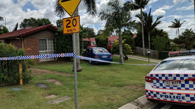 The scene outside the Ammons Street house in Browns Plains, where a 10-year-old boy was shot during the Boxing Day home invasion.