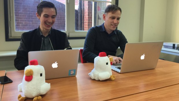 Crossy Road developers Matt Hall (on the right) and Andy Sum