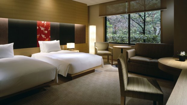 A guestroom at the Kyatt Regency Kyoto.