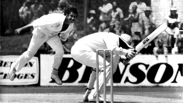 Fearsome pace: Dennis Lillee sends down a bouncer at the WACA in December, 1977.