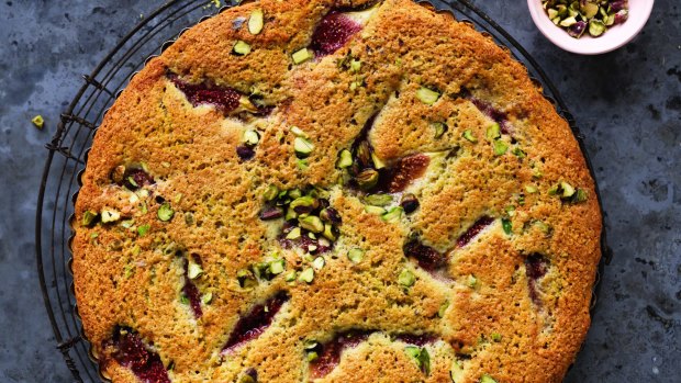 Fig and pistachio bakewell tart.