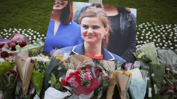 Tributes to Jo Cox MP on Parliament Square, London.