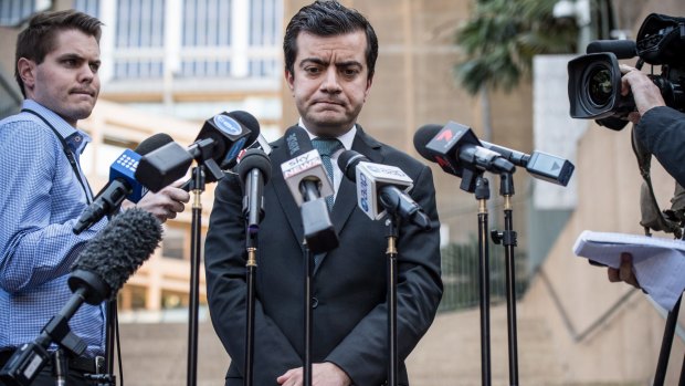Senator Sam Dastyari speaks to the media on Tuesday about the donations scandal.