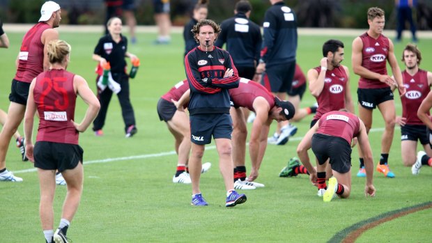 Essendon coach James Hird during the club's unofficial practice match against Williamstown on March 6. Williamstown returned to Tullamarine the next Friday.