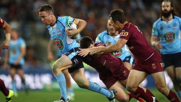 Loss: James Maloney, in action for the Blues last year, is one of five Sharks players expected to be called for Origin duty. 