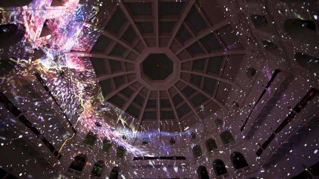 The Reading Room Dome of the State Library of Victoria during White Night.