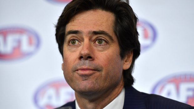 Gillon McLachlan, AFL chief executive, at the media conference after two executive resignations on 14 July.