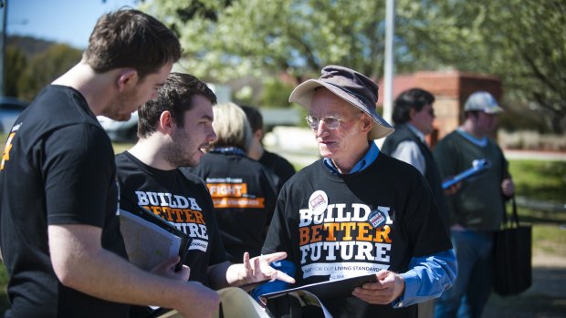 Michael Hiscox, Bryce Roney and Albert White were volunteer doorknockers in the 'Build a Better Future' union campaign targeting Eden-Monaro residents.