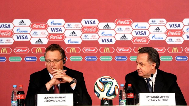 Jerome Valcke (left) and Russian Sports Minister Vitaly Mutko.